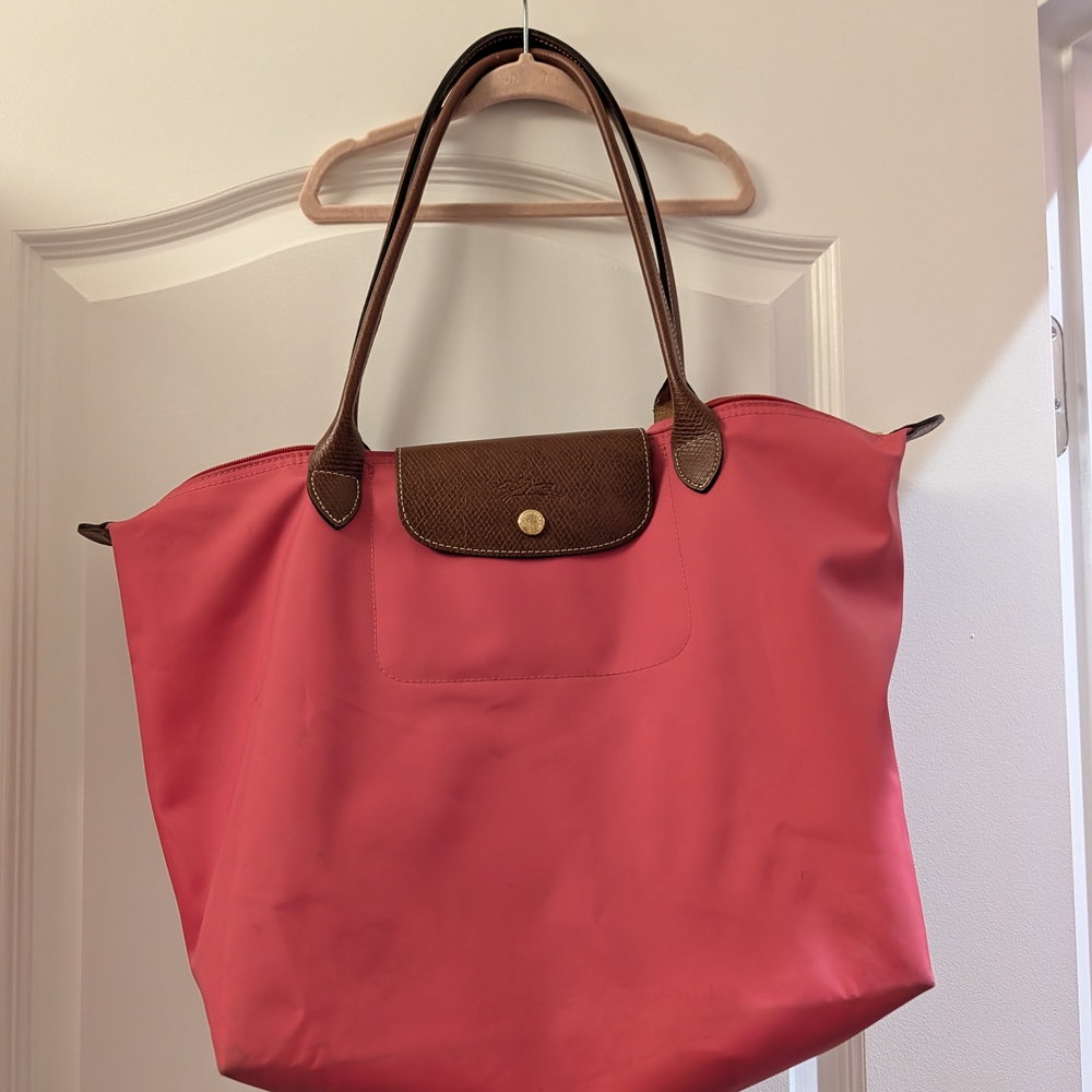 Pink Tote Bag with Brown Accents